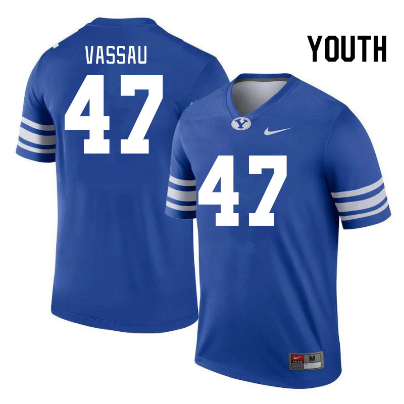 Youth #47 Kyle Vassau BYU Cougars College Football Jerseys Stitched-Royal - Click Image to Close